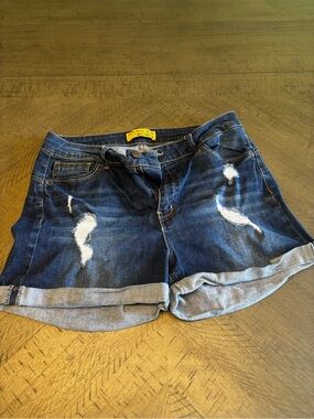 Wax Jean Dark Blue Distressed Roll-Cuff Women's Shorts